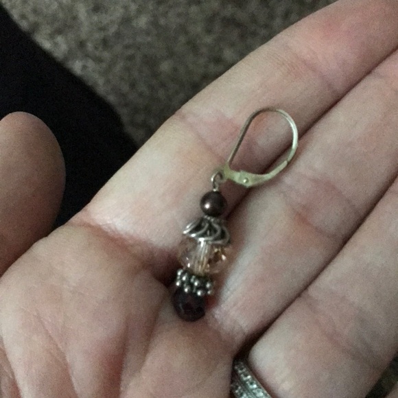 Silver and brown/champagne earrings - Picture 5 of 5